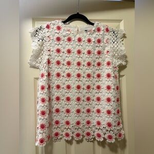 J.Crew Floral Crochet Lace Appliqué Top with Pink Accents (Size XS)